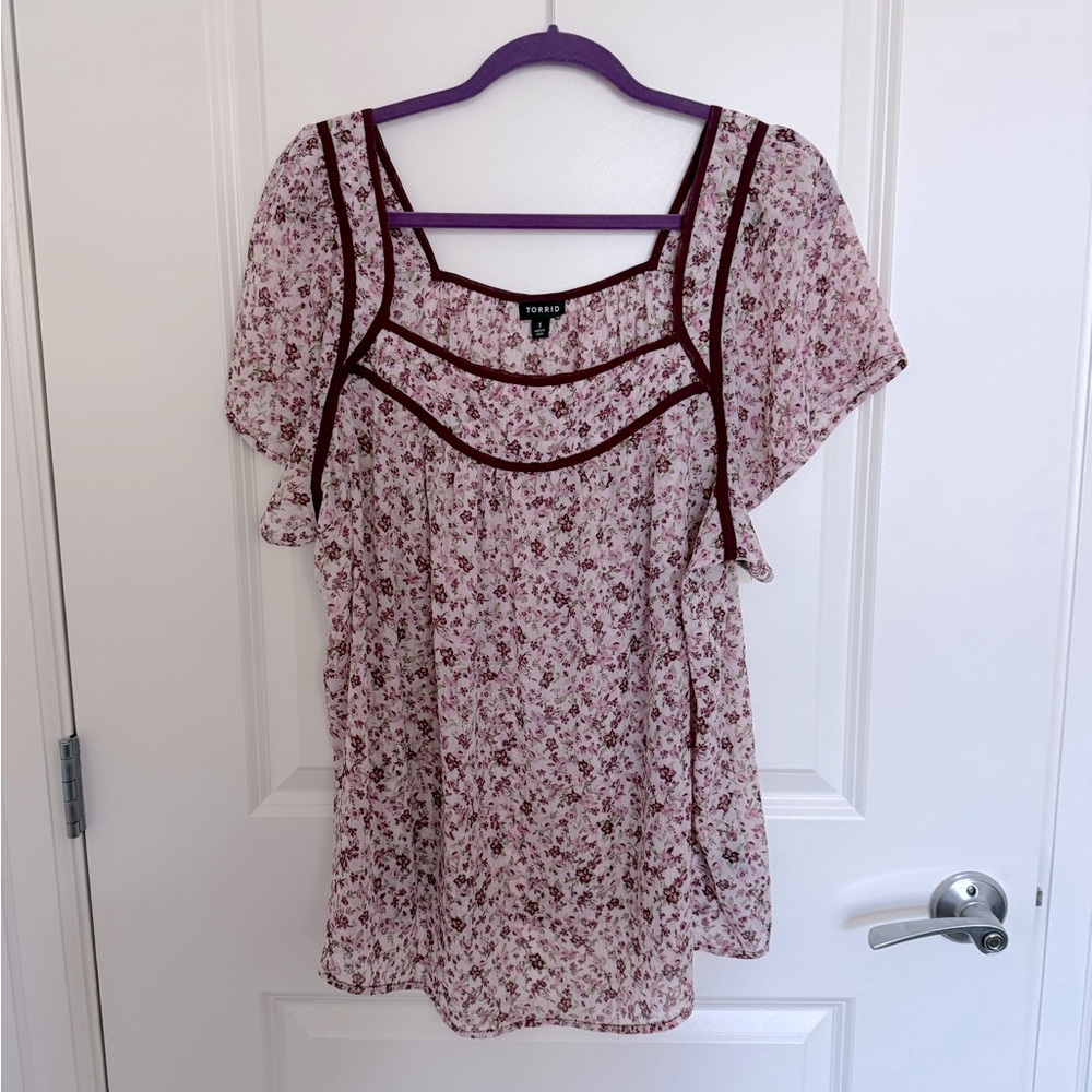 Torrid Burgundy Floral Blouse